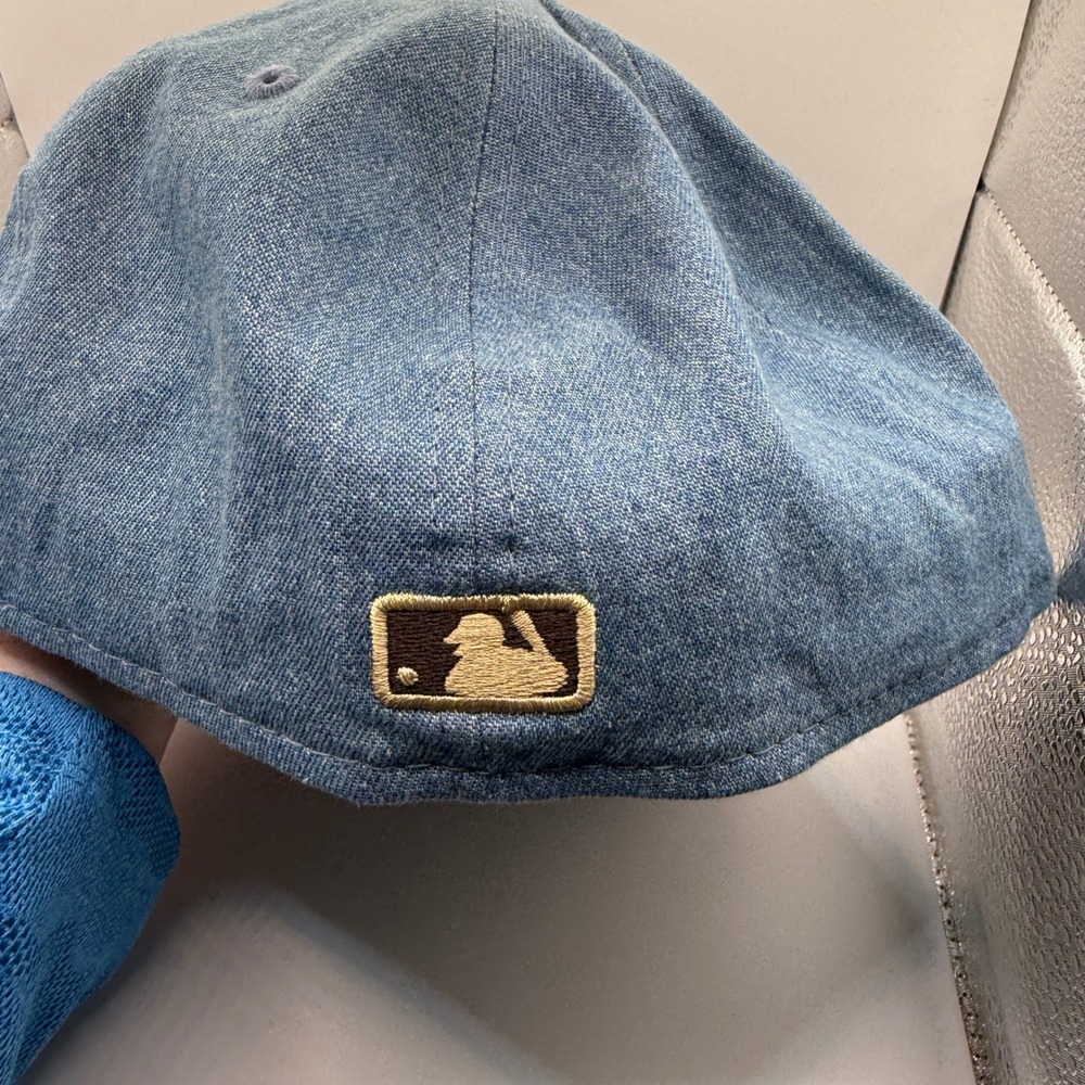 New Era 59FIFTY Chicago White Sox Fitted Hat 7 3/8 Denim Herringbone Blue Brown - Picture 3 of 5